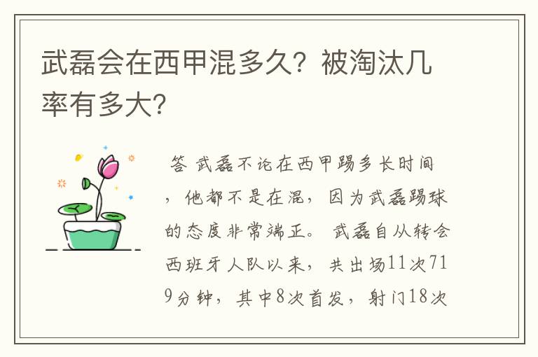 武磊会在西甲混多久？被淘汰几率有多大？