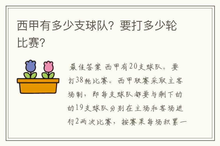 西甲有多少支球队？要打多少轮比赛？