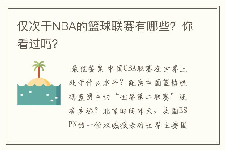 仅次于NBA的篮球联赛有哪些？你看过吗？