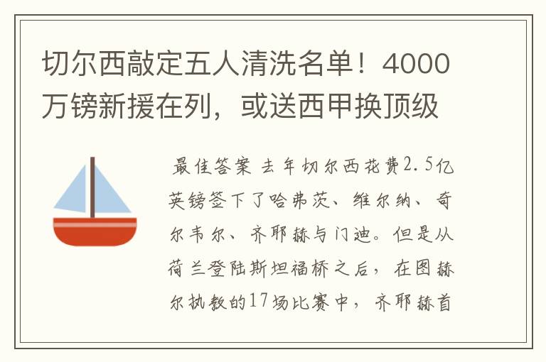 切尔西敲定五人清洗名单！4000万镑新援在列，或送西甲换顶级铁闸