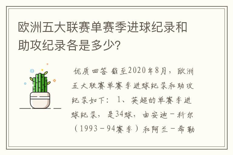 欧洲五大联赛单赛季进球纪录和助攻纪录各是多少？