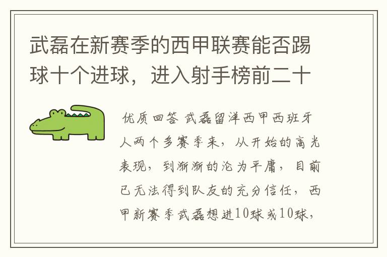 武磊在新赛季的西甲联赛能否踢球十个进球，进入射手榜前二十？