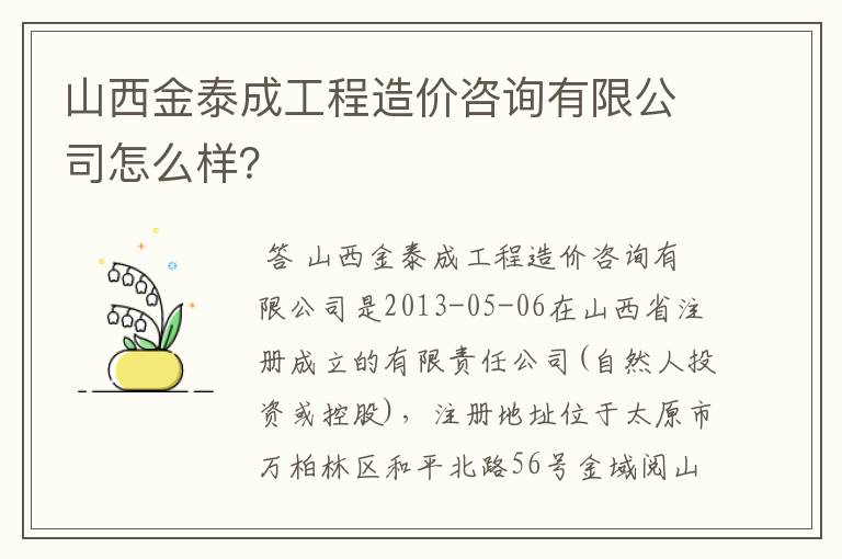 山西金泰成工程造价咨询有限公司怎么样？