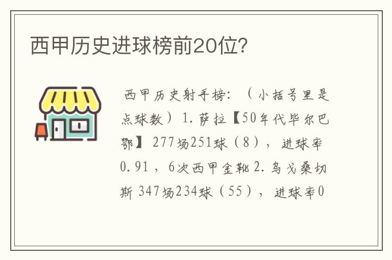 西甲历史进球榜前20位？