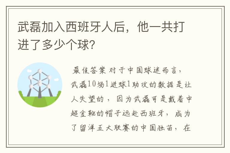 武磊加入西班牙人后，他一共打进了多少个球？