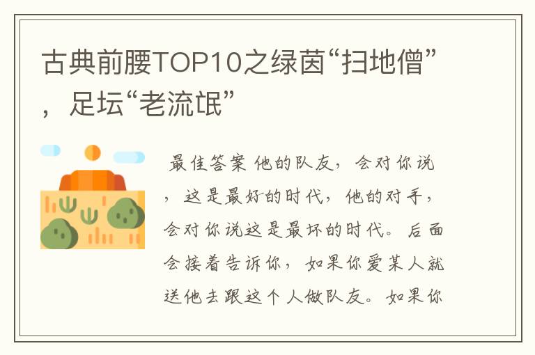 古典前腰TOP10之绿茵“扫地僧”，足坛“老流氓”