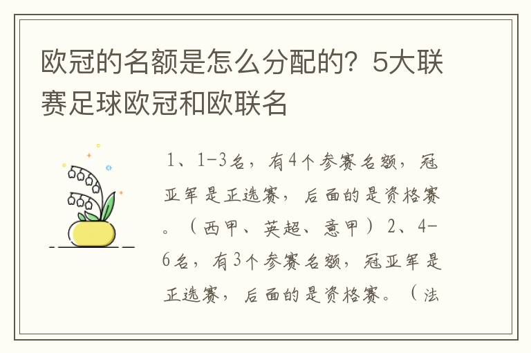 欧冠的名额是怎么分配的？5大联赛足球欧冠和欧联名