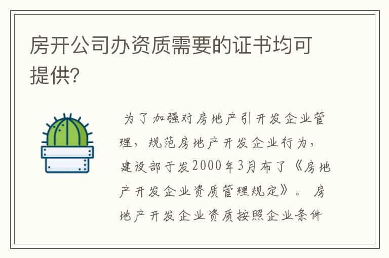 房开公司办资质需要的证书均可提供？