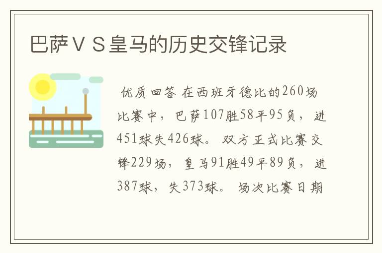 巴萨ＶＳ皇马的历史交锋记录