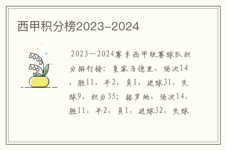 西甲积分榜2023-2024