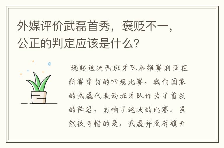 外媒评价武磊首秀，褒贬不一，公正的判定应该是什么？