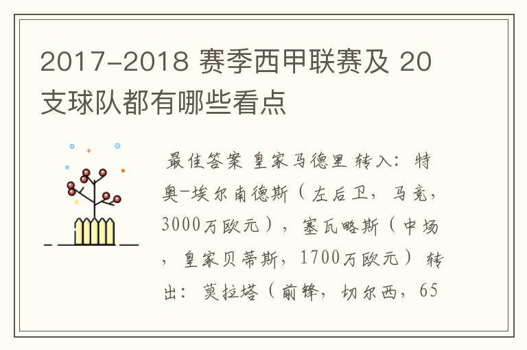 2017-2018 赛季西甲联赛及 20 支球队都有哪些看点