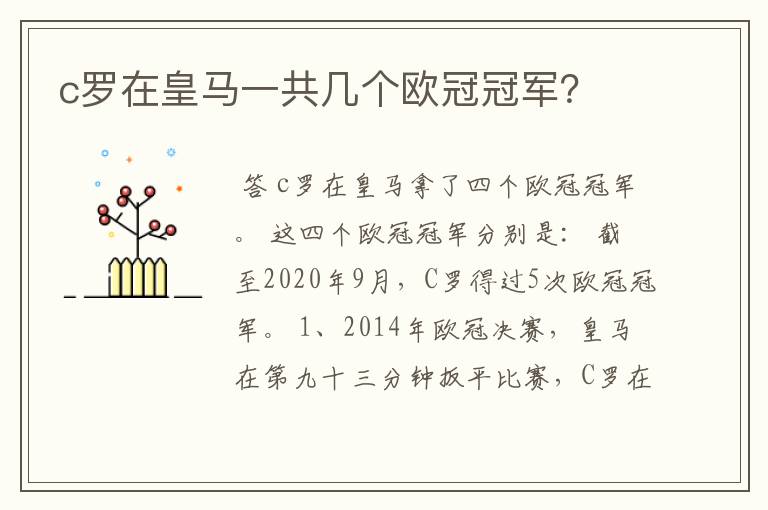 c罗在皇马一共几个欧冠冠军？