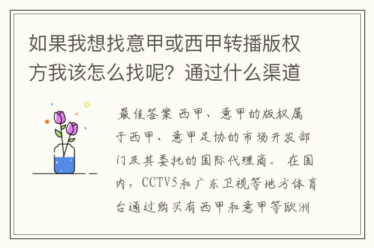 如果我想找意甲或西甲转播版权方我该怎么找呢？通过什么渠道？