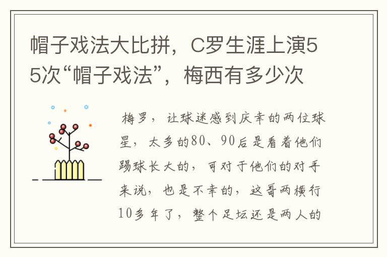 帽子戏法大比拼，C罗生涯上演55次“帽子戏法”，梅西有多少次？