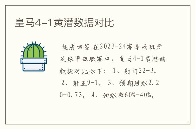 皇马4-1黄潜数据对比