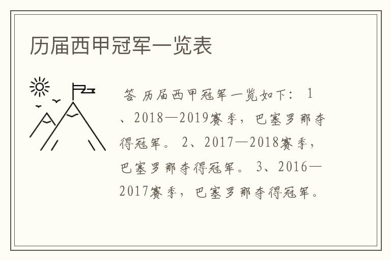 历届西甲冠军一览表