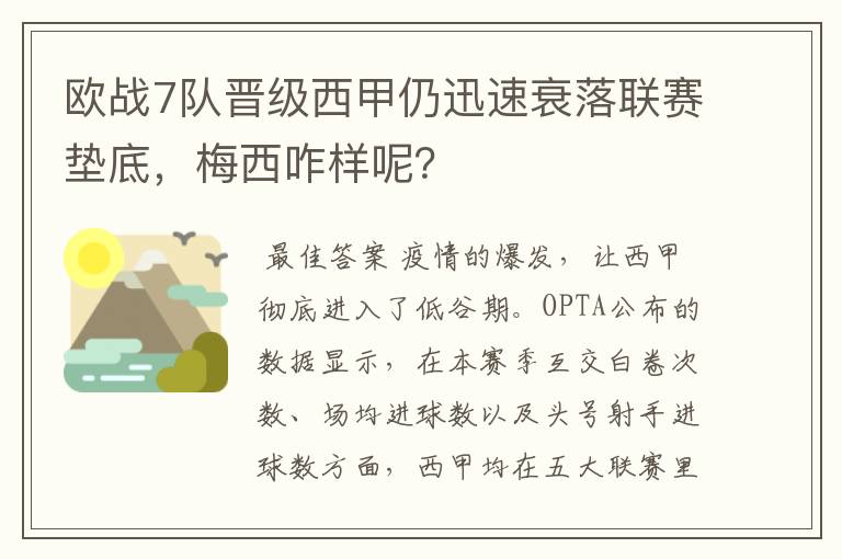 欧战7队晋级西甲仍迅速衰落联赛垫底，梅西咋样呢？