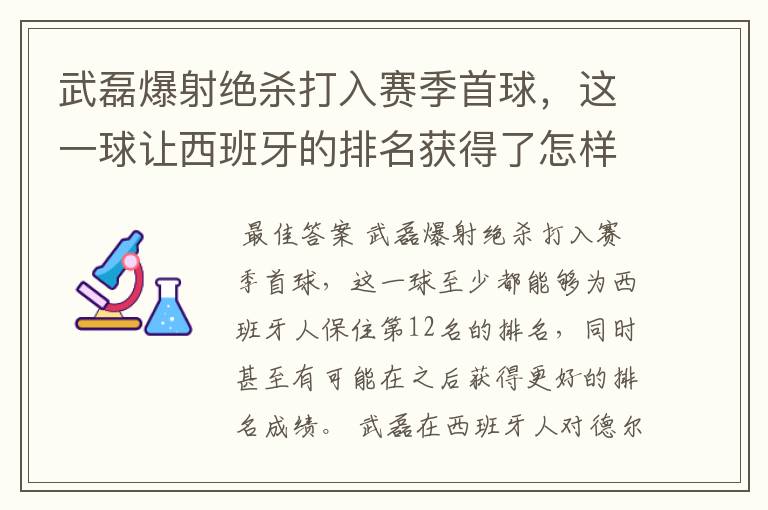 武磊爆射绝杀打入赛季首球，这一球让西班牙的排名获得了怎样的提升？