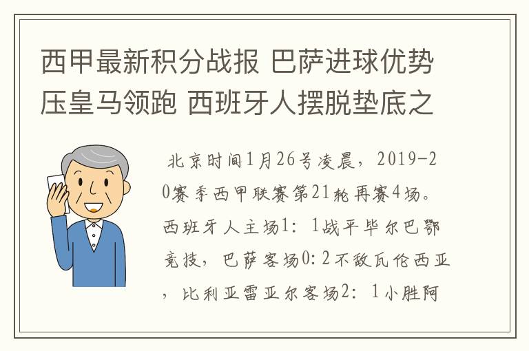 西甲最新积分战报 巴萨进球优势压皇马领跑 西班牙人摆脱垫底之位