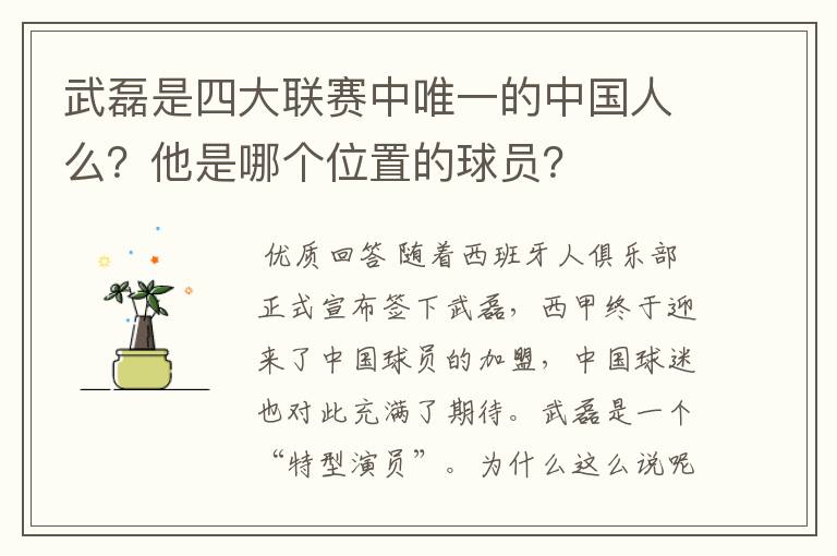 武磊是四大联赛中唯一的中国人么？他是哪个位置的球员？