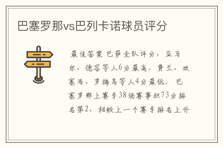 巴塞罗那vs巴列卡诺球员评分