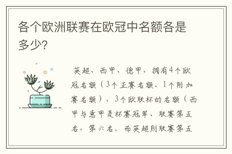 各个欧洲联赛在欧冠中名额各是多少？