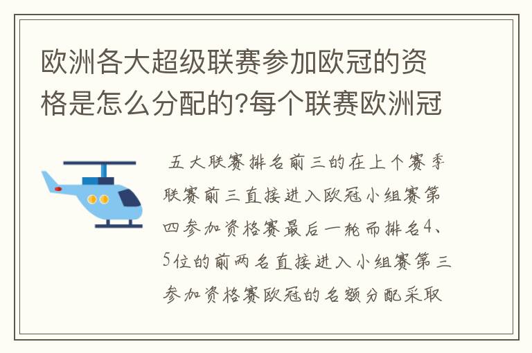 欧洲各大超级联赛参加欧冠的资格是怎么分配的?每个联赛欧洲冠军杯参赛队