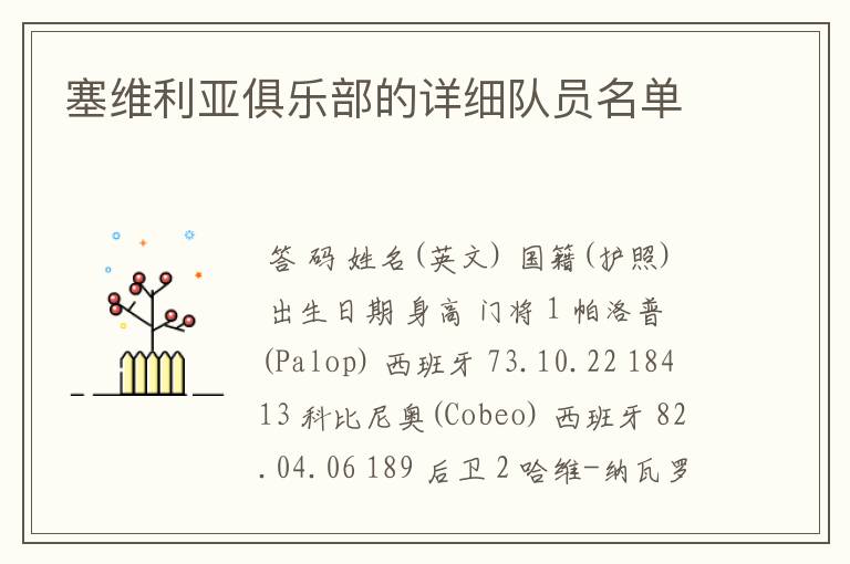 塞维利亚俱乐部的详细队员名单