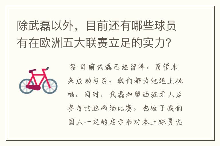 除武磊以外，目前还有哪些球员有在欧洲五大联赛立足的实力？