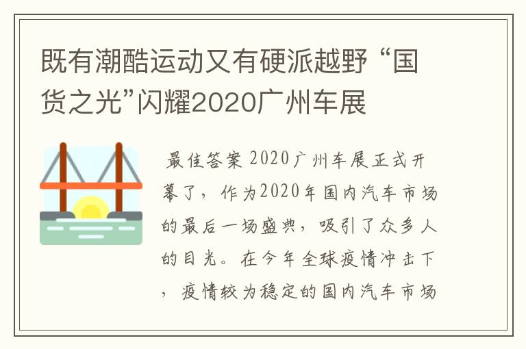 既有潮酷运动又有硬派越野 “国货之光”闪耀2020广州车展