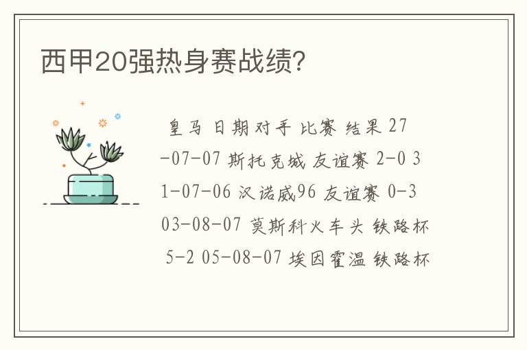 西甲20强热身赛战绩？