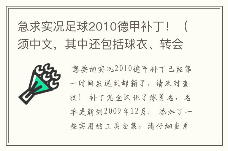 急求实况足球2010德甲补丁！（须中文，其中还包括球衣、转会更新）