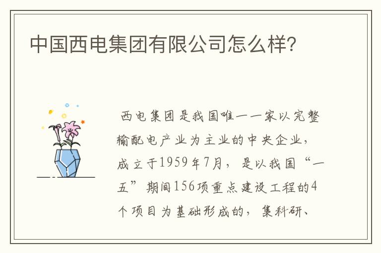 中国西电集团有限公司怎么样？