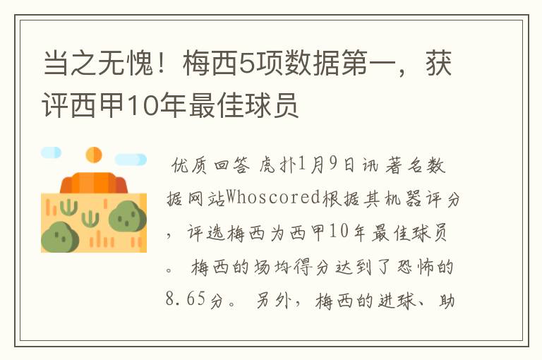 当之无愧！梅西5项数据第一，获评西甲10年最佳球员