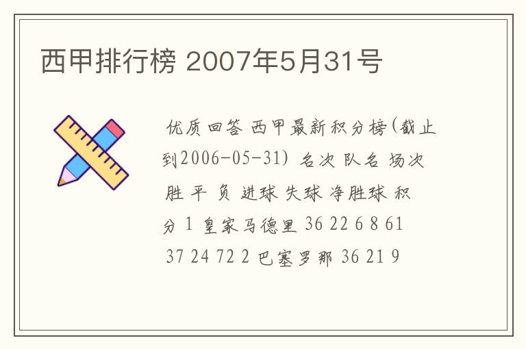 西甲排行榜 2007年5月31号