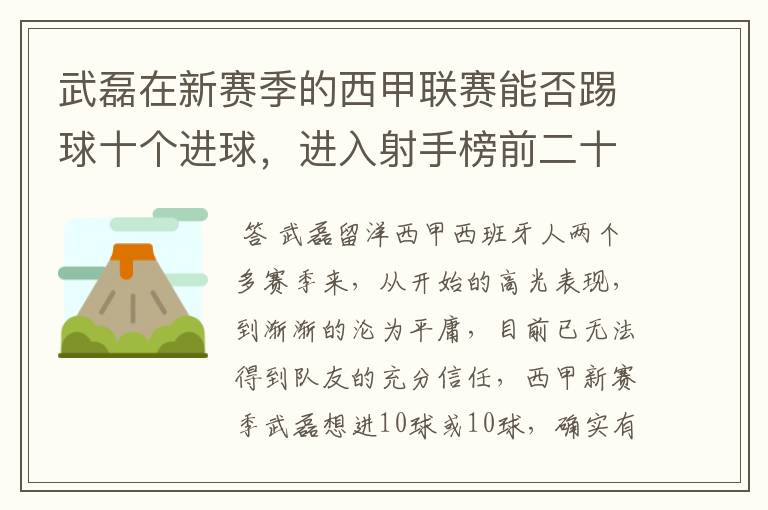 武磊在新赛季的西甲联赛能否踢球十个进球，进入射手榜前二十？