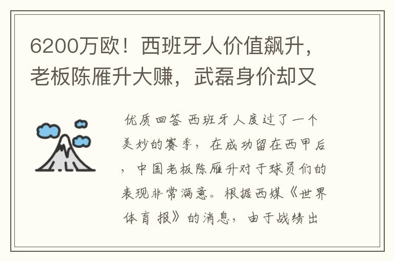 6200万欧！西班牙人价值飙升，老板陈雁升大赚，武磊身价却又缩水