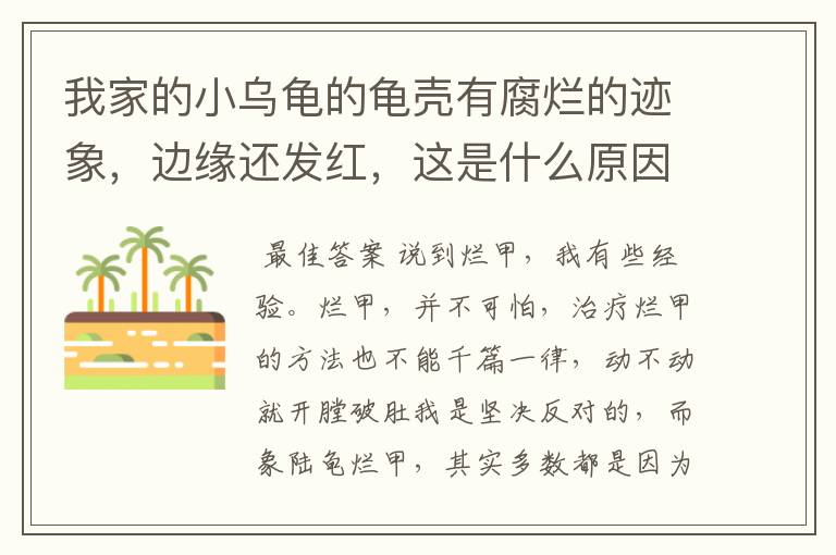 我家的小乌龟的龟壳有腐烂的迹象，边缘还发红，这是什么原因啊？怎么解决