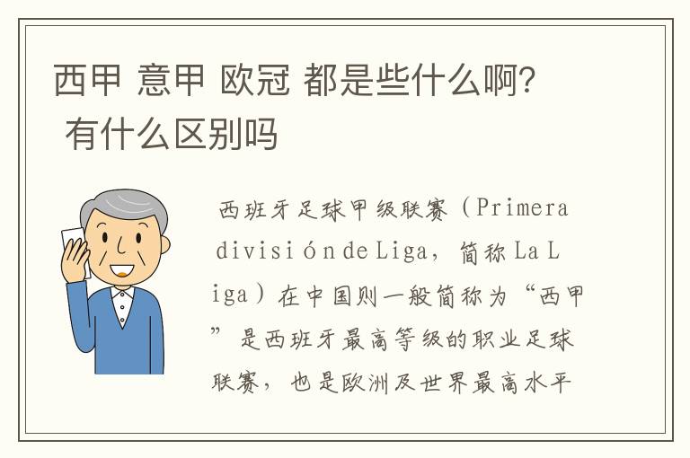 西甲 意甲 欧冠 都是些什么啊？ 有什么区别吗