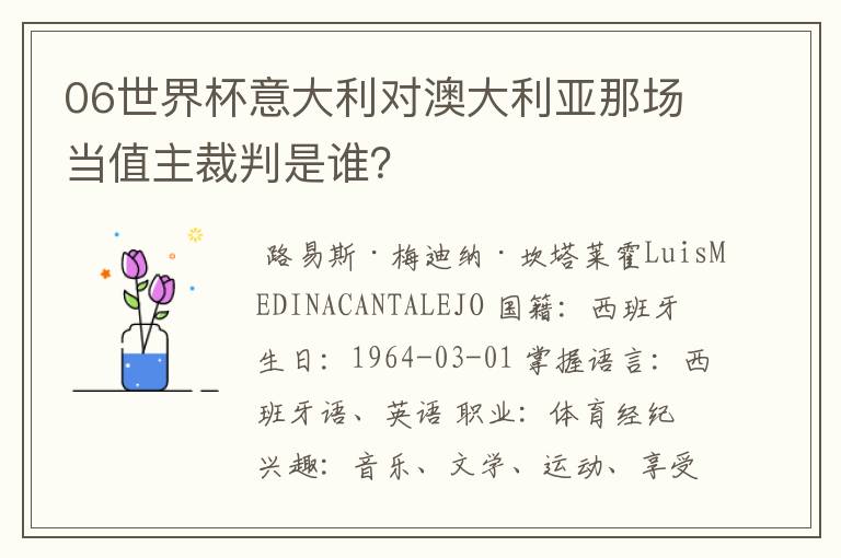 06世界杯意大利对澳大利亚那场当值主裁判是谁？