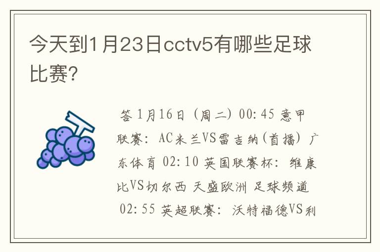 今天到1月23日cctv5有哪些足球比赛？