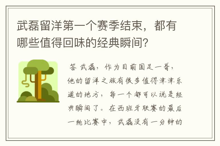 武磊留洋第一个赛季结束，都有哪些值得回味的经典瞬间？