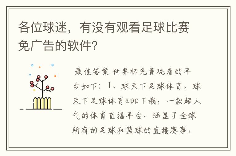 各位球迷，有没有观看足球比赛免广告的软件？