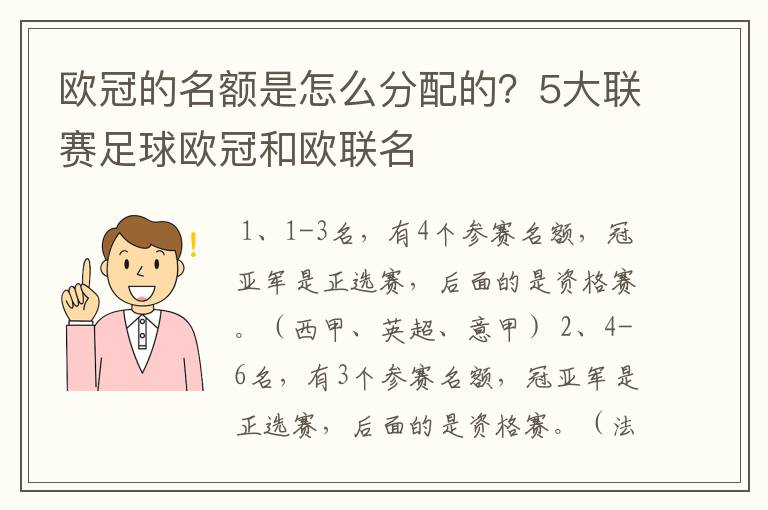 欧冠的名额是怎么分配的？5大联赛足球欧冠和欧联名