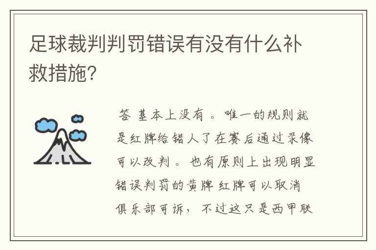 足球裁判判罚错误有没有什么补救措施？