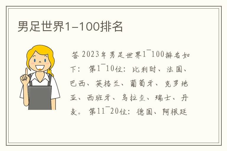 男足世界1-100排名