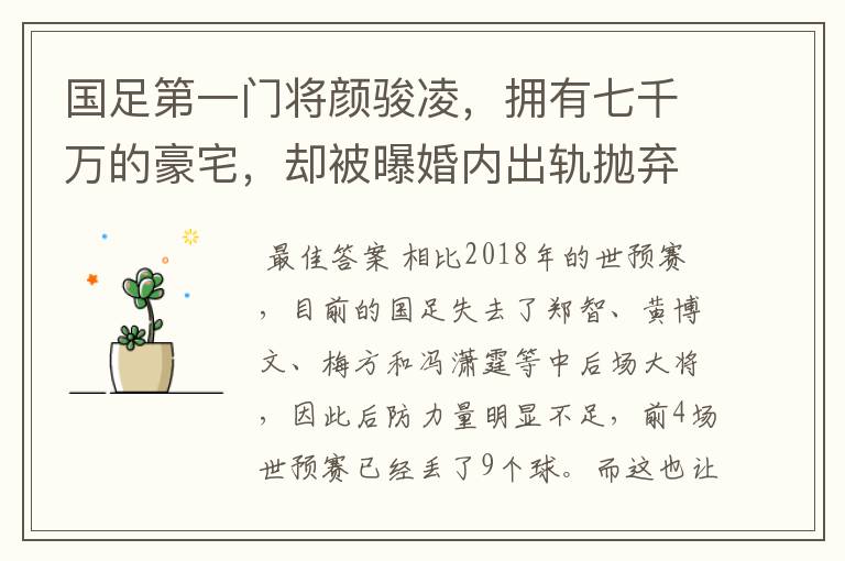 国足第一门将颜骏凌，拥有七千万的豪宅，却被曝婚内出轨抛弃妻子