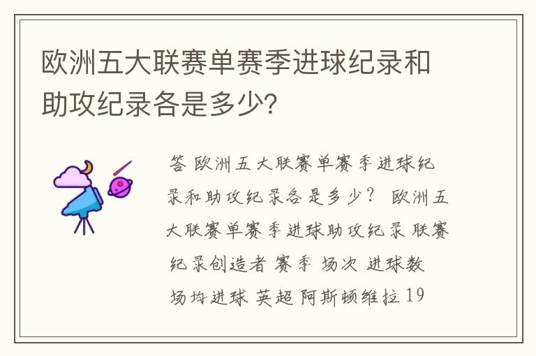 欧洲五大联赛单赛季进球纪录和助攻纪录各是多少？