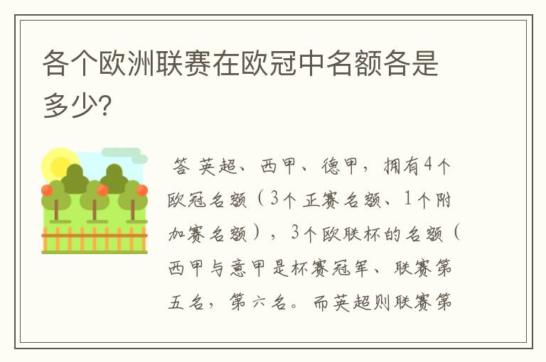 各个欧洲联赛在欧冠中名额各是多少？